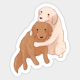 Cute Labrador and golden retriever hug Sticker